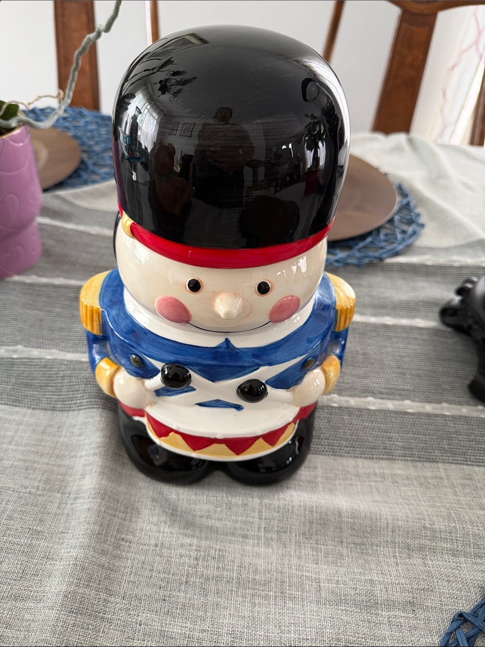 Ceramic Nutcracker Soldier Cookie Jar - Black, Blue, Red, White